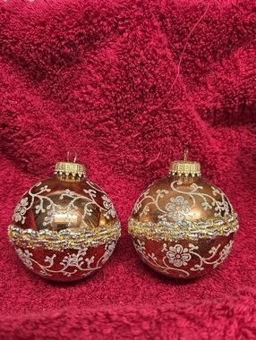 Vintage Krebs Gold Glass Ornaments Set Of 2